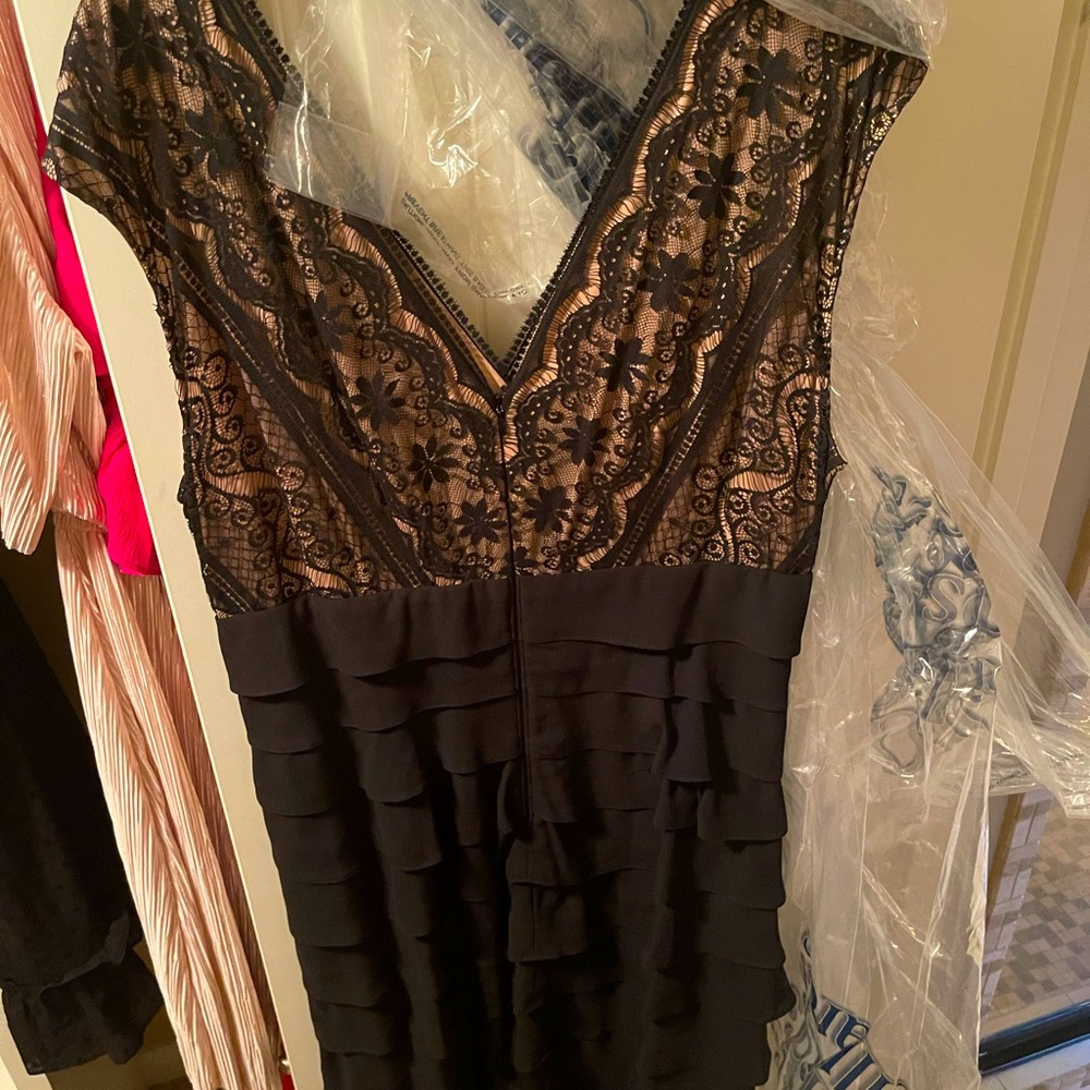 Adrianna Papell dress; formal dress. Nude & black lace; size 20W